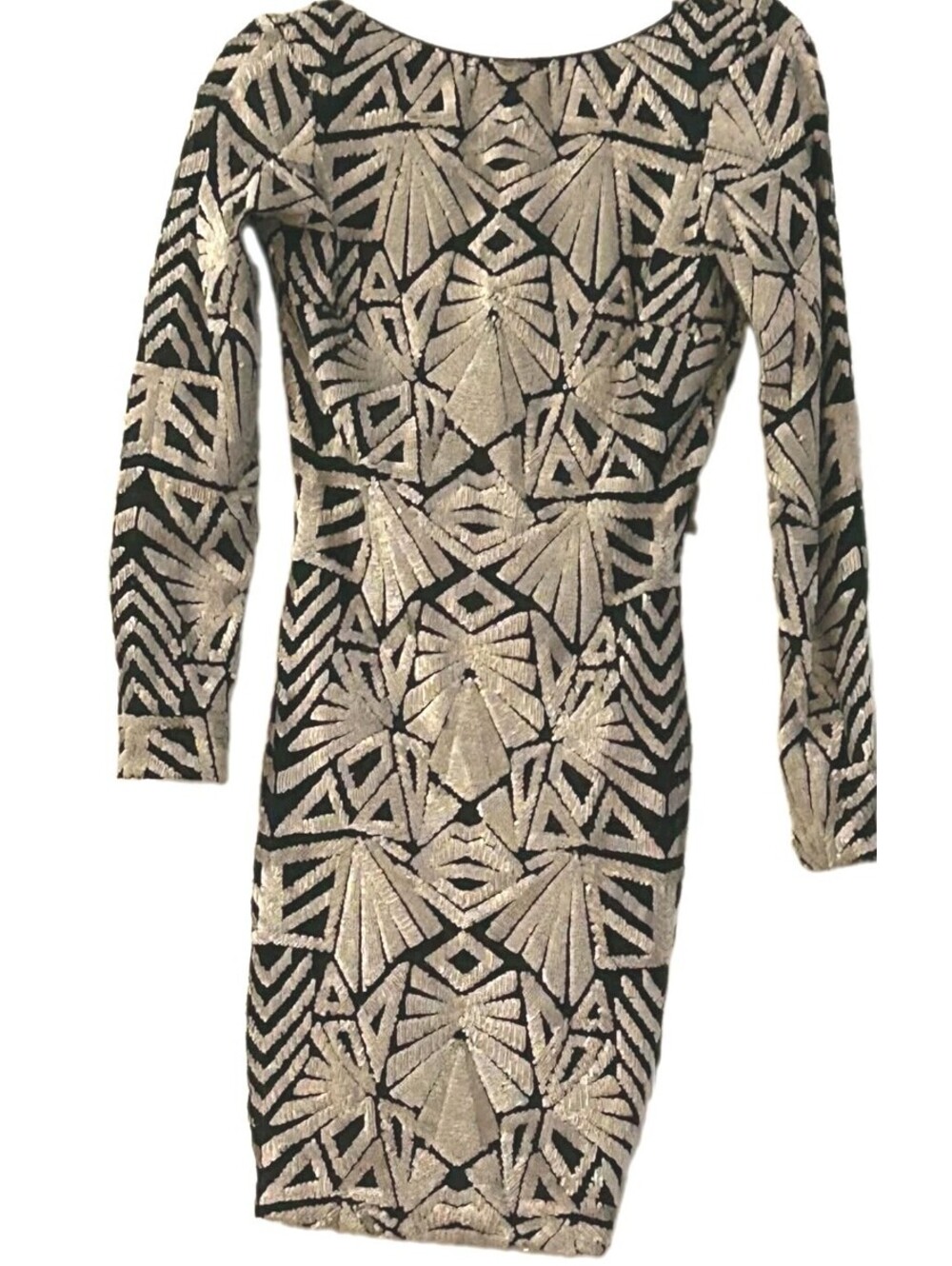 NWT Dress The Population Emery Sequin Dress Size M Black Silver Open